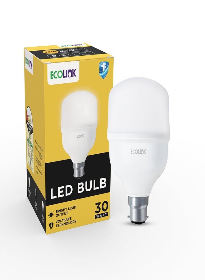 إيكو لينك مصباح LED من إيكولينك بقوة 30 واط | قاعدة المصباح: B22، مصباح LED عالي الطاقة للصالات والمنازل | اللون: أبيض كريستالي، عبوة من قطعة واحدة - Image 1